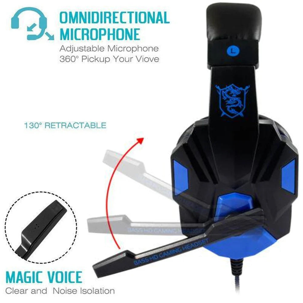 NNEOBA Wired Gaming Headset with Noise Cancelling Microphone(Blue)